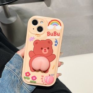 3D Soft Squishy Peach Yellow Bear iPhone Case